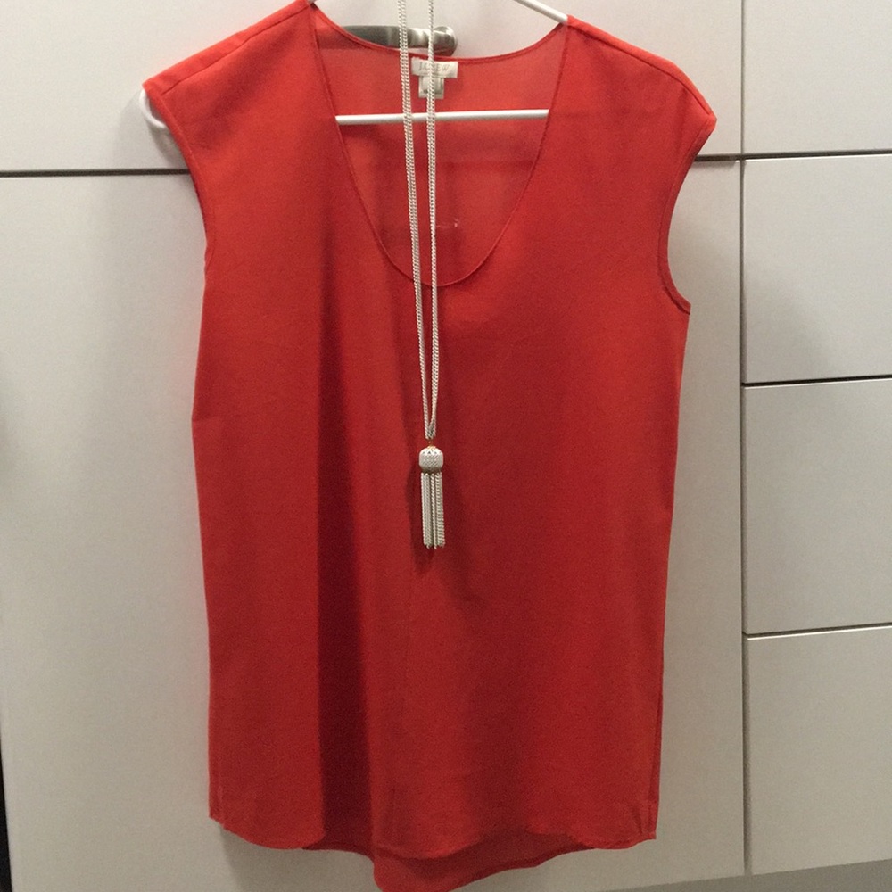 J. Crew Red Cap-Sleeve Shirttail Blouse